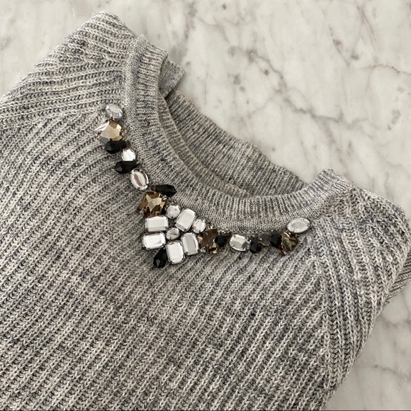 LOFT Gray Gemstone Beaded Neckline Sweater - Picture 4 of 4